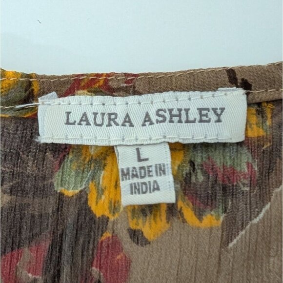 Laura Ashley Floral Sheer Midi Dress Womens Size Large Brown Ruffle Tiered - Picture 4 of 8